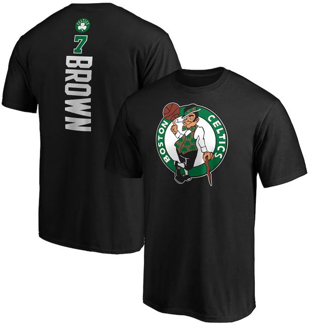 Men's Boston Celtics #7 Jaylen Brown Black Name & Number T-Shirt
